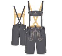 Steigenhöfer Manufaktur Kurze Trachten Softshell Hose mit Träger im Lederhosen Look - Lukas - Lederhose Herren Tracht - Wasser- und windabweisend mit Trägern für Oktoberfest - Anthrazit - 54
