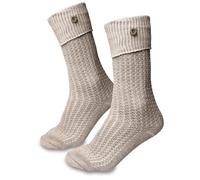 Steigenhöfer Manufaktur Trachtensocken Herren und Damen Lang - Klassische Trachtenstrümpfe im Zopfmuster - Oktoberfest Strümpfe aus Baumwolle für Männer & Frauen - Naturbraun mit Edelweiß - 47-48