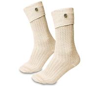 Steigenhöfer Manufaktur Trachtensocken Herren und Damen Lang - Klassische Trachtenstrümpfe im Zopfmuster - Oktoberfest Strümpfe aus Baumwolle für Männer & Frauen - Beige mit Edelweiß - 35-38