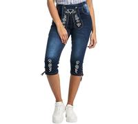 STEIGENHÖFER Trachtenjeans - Ida - Stretch Kniebund 3/4 Capri Hose im Lederhosen-Look - Trachten Jeans Kurze Hose Damen fürs Oktoberfest - Tracht Lederhose Damenjeans - Blau - 40