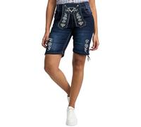 STEIGENHÖFER Trachtenjeans - Lisa - Stretch Shorts Capri Hose im Lederhosen-Look - Trachten Jeans Kurze Hose Damen fürs Oktoberfest - Tracht Lederhose Damenjeans - Blau - 40