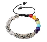 Stein-Armband - natürliches 7-Chakra-Steinperlen-Armband, natürliches rosa Zebra-Tigerauge-Charm-Armband, verstellbares geflochtenes gewebtes Armband für Damen und Herren, Dalmatiner, Einheitsgr