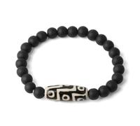 Stein-Armband - Naturstein, elastische Strang-Armbänder, Lava-Rosa-Quarz, tibetische Perlenachate, Dzi-Armband für Damen und Herren, Schmuck, Geburtstags-Überraschungsgeschenk, mattschwarzer Ony