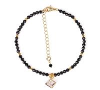 Stein-Armband - Naturstein-Mini-Armband für Damen, orangefarbener Granat, 3 mm, facettierte Perlen, Freundschaftsarmbänder, Sommer-Statement, Modeschmuck, schwarzer Turmalin, Einheitsgröße