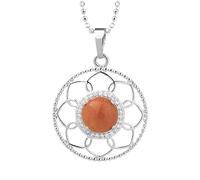 Stein-Halskette, Blume des Lebens, Halsketten-Anhänger, rund, orange Jade, Aventurin, natürlicher Edelstein, Kristall-Quarz-Halskette, klassisch, trendig, Damenschmuck, orangefarbene Jade-Kette, E
