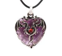 Stein-Halskette - Doppelte Drachen-Halskette, Naturstein-Herz, Tigerauge, Kristall-Anhänger, Halsketten für Männer und Frauen, Halloween-Schmuck, Geschenk, tägliches Tragen, Amethyst-Kette A, E