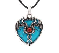 Stein-Halskette - Doppelte Drachen-Halskette, Naturstein-Herz, Tigerauge, Kristall-Anhänger, Halsketten für Männer und Frauen, Halloween-Schmuck, Geschenk, tägliches Tragen, Blau Türkis Ch A,