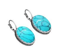 Stein Ohrringe,Vintage Blau Türkise Tropfenohrringe Mit Inlay, Ovaler Anhänger, Baumelnde Hakenohrringe, Edelsteinohrringe, Antiker Barockstil, Schmuck, Geschenk Für Mädchen, Mutter, Frau