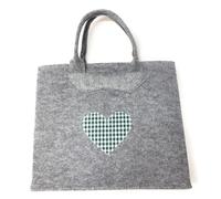 Steinnacher Filztasche Herz hellgrau grün kariertes Herz 38x20