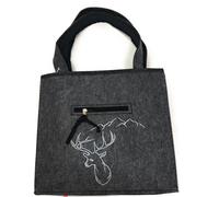 Steinnacher Witzgall Filztasche dunkelgrau Hirschkopf Berge silber 38x20 mit Stoffzug