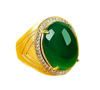 Steinring - Naturstein-Chrysopras-Ring, gelb-weißer Ring, Schlichter, eleganter, Verstellbarer Ring, geeignet für jeden Anlass, grüner Achat, G, Einheitsgröße