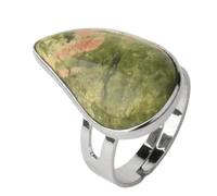 Steinring - Ring aus natürlichem Kristallstein, Rosenquarz-Achat, verstellbare Größe, Tropfenstein, personalisierter Modering, Party, Hochzeit, Schmuck, Unakit, Einheitsgröße