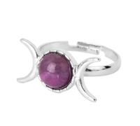 Steinringe - Dreifache Göttin, Hexenring, Mond, Sonne, Natursteinring, Verstellbarer Kristall, Amethyst, rosa Quarz, personalisierter Ring für den täglichen Gebrauch, Amethyst, Einheitsgröße
