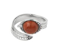 Steinringe - Weißer offener Ring, runder Naturstein, Kristall-Cabochon, gravierte Blätter, verstellbares Band, Damen- und Herrenschmuck, roter Jaspis, Einheitsgröße