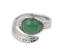 Steinringe - Weißer offener Ring, runder Naturstein, Kristall-Cabochon, gravierte Blätter, verstellbares Band, Damen- und Herrenschmuck, grüner Aventurin, Einheitsgröße