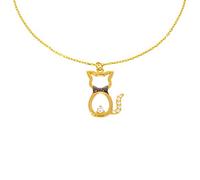 Stella-Jewellery 585er Gold Kette mit Katze Anhänger Zirkonia 42cm inkl. Etui Halskette Collier