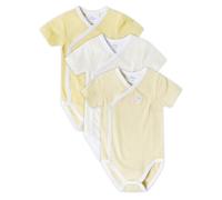 Stellou & friends Baby 100% Bio-Baumwoll Wickelbody 3er Set, kuschelweiche und hochwertige Kinder Kleidung für Jungs und Mädchen mit schönen Prints Kurzarm Pastellgelb 62-68