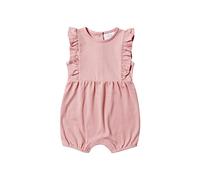 Stellou & friends Baby Ärmelloser Strampler aus Baumwolle mit seitlichen Volants, Sommer - Jumpsuit, Overall, Einteiler in Gelb oder Rosa Rosa Gr. 86/92