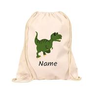 STEMPEL-FABRIK Turnbeutel Natur mit Aufdruck - Dinosaurier - Personalisiertes Geschenk - Stoffbeutel aus Baumwolle - Sportbeutel - Rucksack mit Tiermotiv - Jutebeutel- Kinderrucksack - Geschenkidee