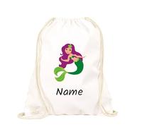 STEMPEL-FABRIK Turnbeutel Weiß mit Aufdruck - Meerjungfrau - Personalisiertes Geschenk - Stoffbeutel aus Baumwolle - Sportbeutel - Rucksackbeutel - Jutebeutel- Kinderrucksack - Geschenkidee Kinder