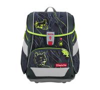 Step by Step Schulranzen-Set 2IN1 PLUS „Danger Cat Chiko“ 6-teilig, grau-grün, Dschungel-Design, ergonomischer Tornister mit Reflektoren, höhenverstellbar mit Hüftgurt für Jungen ab der 1. Klasse, 19L