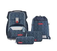 Step by Step Basis Schulranzen-Set „Blue Lines“, 4-teilig, blau, ergonomischer Tornister mit Reflektoren, Hüft- und Brustgurt, für Kinder ab der 1. Klasse, 20 Liter