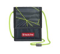 Step by Step Brustbeutel „Dark Cat Chiko“, mit Sichtfenster, Münzfach mit Reißverschluss, Schlüsselbefestigung, zum Umhängen, für die 1. bis 4. Klasse, grün-schwarz