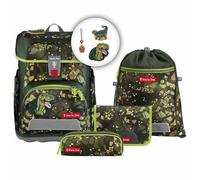 Step by Step Schulranzen-Set Cloud „Dino Torex“ 5-teilig, grün, Dino-Design, ergonomischer Tornister mit Reflektoren, höhenverstellbar mit Hüftgurt für Jungen ab der 1. Klasse, 19L