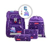 Step by Step Schulranzen-Set FIT „Pegasus Emily“ 5-teilig, lila, Pegasus-Design, ergonomischer Tornister mit Reflektoren, höhenverstellbar mit Hüftgurt für Mädchen ab der 1. Klasse, 19L