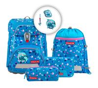 Step by Step Schulranzen-Set FIT „Dolphin Finja“ 5-teilig, blau, Delfin-Design, ergonomischer Tornister mit Reflektoren, höhenverstellbar mit Hüftgurt für Mädchen ab der 1. Klasse, 19L