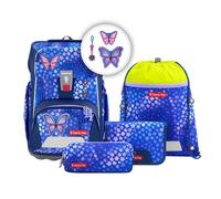 Step by Step Giant Schulranzen-Set „Butterfly Maja“, 5-teilig, blau-rosa, ergonomischer Tornister mit Reflektoren, höhenverstellbar mit Hüft- und Brustgurt, für Mädchen ab der 1. Klasse, 23 Liter