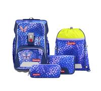 Step by Step Giant Schulranzen-Set „Butterfly Maja“, 5-teilig, blau-rosa, ergonomischer Tornister mit Reflektoren, höhenverstellbar mit Hüft- und Brustgurt, für Mädchen ab der 1. Klasse, 23 Liter