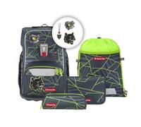 Step by Step Giant Schulranzen-Set „Dark Cat Chiko“, 5-teilig, grün, ergonomischer Tornister mit Reflektoren, höhenverstellbar mit Hüft- und Brustgurt, für Jungen ab der 1. Klasse, 23 Liter