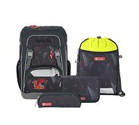 Step by Step Giant Schulranzen-Set Dragon Drako, 5-teilig, schwarz-rot, ergonomischer Tornister mit Reflektoren, höhenverstellbar mit Hüft- und Brustgurt, für die 1. bis 4. Klasse, 23L