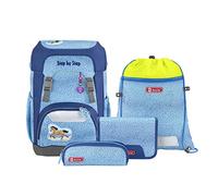 Step by Step GIANT Schulranzen-Set „Wild Horse“, 5-teilig, blau, ergonomischer Tornister mit Reflektoren, höhenverstellbar mit Hüft- und Brustgurt, für Mädchen ab der 1. Klasse, 23 Liter