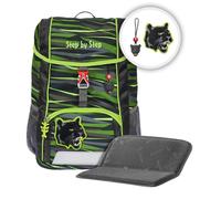 Step by Step Rucksack-Set Kid „Wild Cat Chiko“, mit Sitzkissen, ergonomischer Mini-Ranzen mit höhenverstellbarem Brustgurt, für Kindergarten, Vorschule und Freizeit, 13 l, grau-grün-schwarz