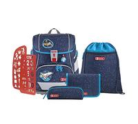 Step by Step Schulranzen-Set 2IN1 Plus „Sky Rocket Rico“ 6-teilig, blau-schwarz, Weltraum-Design, ergonomischer Tornister mit Reflektoren, höhenverstellbar mit Hüftgurt für Jungen 1. Klasse, 19L