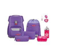 Step by Step Schulranzen-Set Basis „Purple Konfetti“, 7-teilig, lila, ergonomischer 20L Tornister, höhenverstellbar mit Hüft- und Brustgurt für Mädchen ab der 1. Klasse