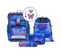Step by Step Schulranzen-Set Cloud „Butterfly Maja“ 5-teilig, ergonomischer Tornister, höhenverstellbar mit Hüftgurt, für die Grundschule, ab der 1. Klasse, 19L, blau-rosa, Schmetterlings-Design