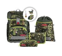 Step by Step Schulranzen-Set Cloud „Dino Torex“ 5-teilig, grün, Dino-Design, ergonomischer Tornister mit Reflektoren, höhenverstellbar mit Hüftgurt für Jungen ab der 1. Klasse, 19L