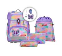 Step by Step Schulranzen-Set Cloud Flash „Butterfly Luna“ 5-teilig, rosa, Schmetterling, ergonomischer Tornister mit Reflektoren, höhenverstellbar mit Hüftgurt für Mädchen ab der 1. Klasse, 19L