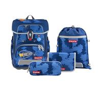 Step by Step Schulranzen-Set Cloud Reflect „Rocket Novo“ 5-teilig, blau, ergonomischer Tornister mit Reflektoren, höhenverstellbar mit Hüftgurt für Kinder ab der 1. Klasse, 19L