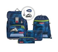 Step by Step Schulranzen-Set Cloud „Starship Galactus“ 5-teilig, blau, Raumschiff-Design, ergonomischer Tornister mit Reflektoren, höhenverstellbar mit Hüftgurt für Jungen ab der 1. Klasse, 19L