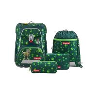 Step by Step Schulranzen-Set FIT „Dino Targo“ 5-teilig, grün, Dino-Design, ergonomischer Tornister mit Reflektoren, höhenverstellbar mit Hüftgurt für Jungen ab der 1. Klasse, 19L