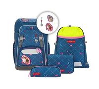 Step by Step Schulranzen-Set Giant „Horse Lima“ 5-teilig, ergonomischer Tornister, höhenverstellbar mit Hüftgurt, für die Grundschule, ab der 1. Klasse, 23L, blau-rosa, Pferd-Design