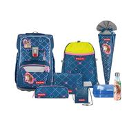 Step by Step Schulranzen-Set Giant „Horse Lima“, 9-teilig, blau, ergonomischer 23L Tornister, höhenverstellbar mit Hüft- und Brustgurt, inkl. Trinklfasche für Mädchen ab der 1. Klasse