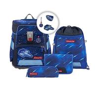 Step by Step Schulranzen-Set Space Reflect „Star Shuttle Elio“ 5-teilig, ergonomischer Tornister, Reflektoren, höhenverstellbar, Hüftgurt, Grundschule, 1. Klasse, 20L, blau-schwarz, Raumschiff-Design