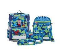 Step by Step Schulranzen-Set SPACE Schleich „Dinosaurs Velociraptor“ 5-teilig, blau-grün, ergonomischer Tornister mit Reflektoren, höhenverstellbar mit Hüftgurt für Jungen 1. Klasse, 20L