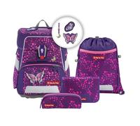 Step by Step Schulranzen-Set Space Shine Butterfly Night Ina, 5-teilig, lila, ergonomischer Tornister mit Reflektoren, höhenverstellbar mit Hüftgurt, ab der 1. bis 4. Klasse, 20l
