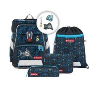 Step by Step Schulranzen-Set Space Shine „Shark Dexter“ 5-teilig, ergonomischer Tornister aus reflektierendem Material, höhenverstellbar, ab 1. Klasse, 20L, blau-schwarz, Hai